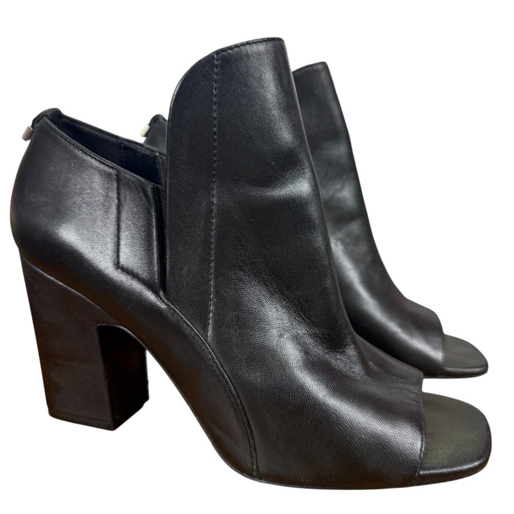 Calvin Klein Remy Leather Block Chunky High Heel Ankle Booties Boots Shoes 9.5